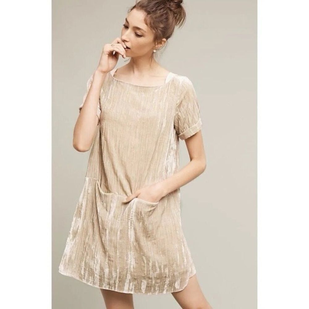 Anthropologie Floreat Women’s Crinkled Velvet Dress Champagne Small